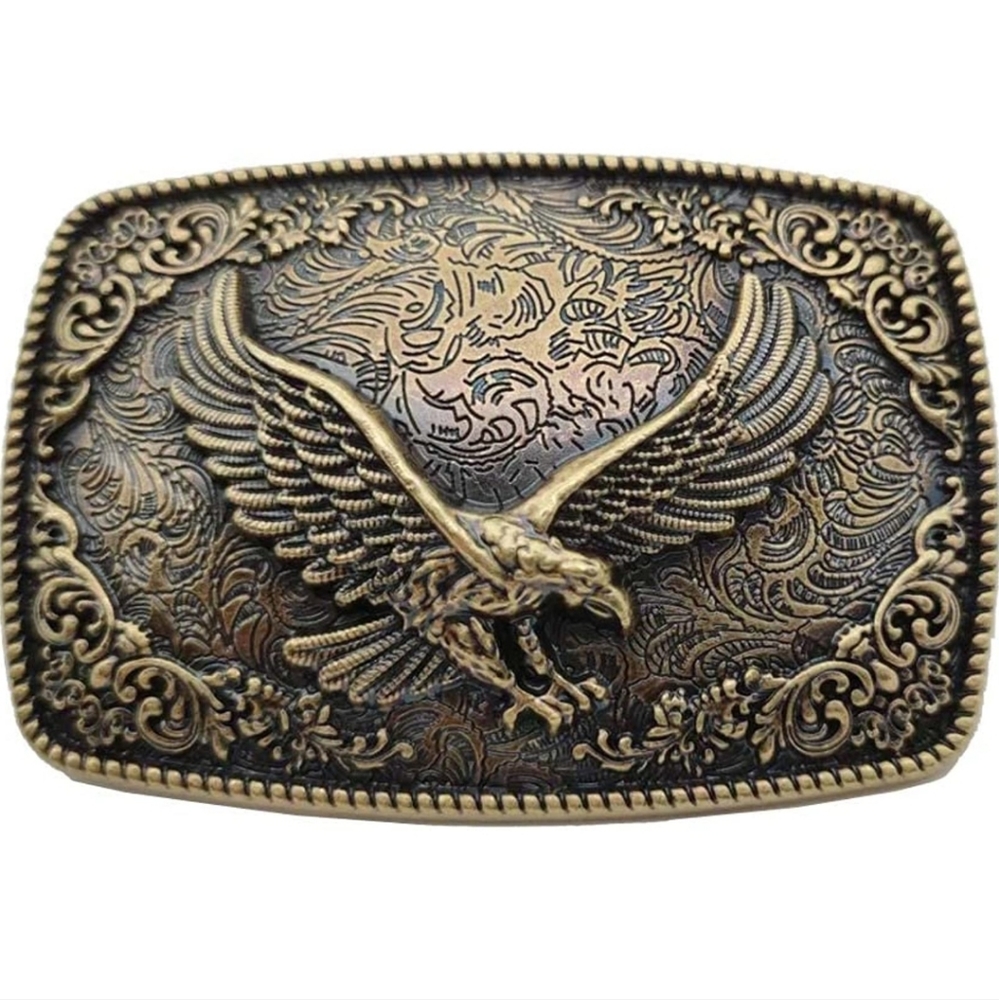 New gold bronze floral flying eagle western belt Buckle